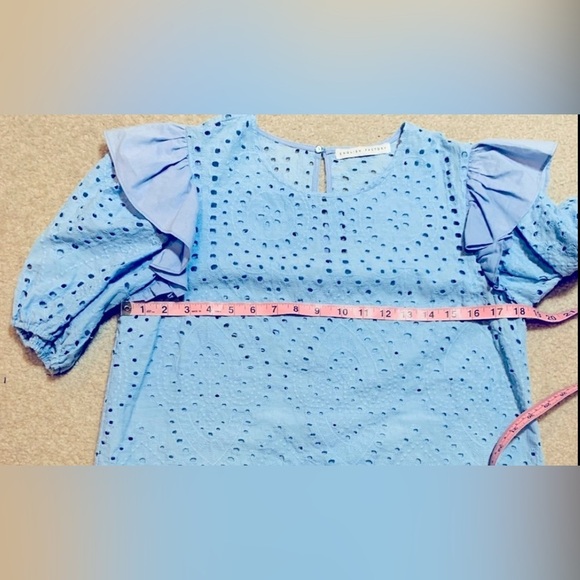 English Factory Women Eyelet Short Puff Sleeve Ruffle Top Baby Blue Size Small. - Picture 5 of 5